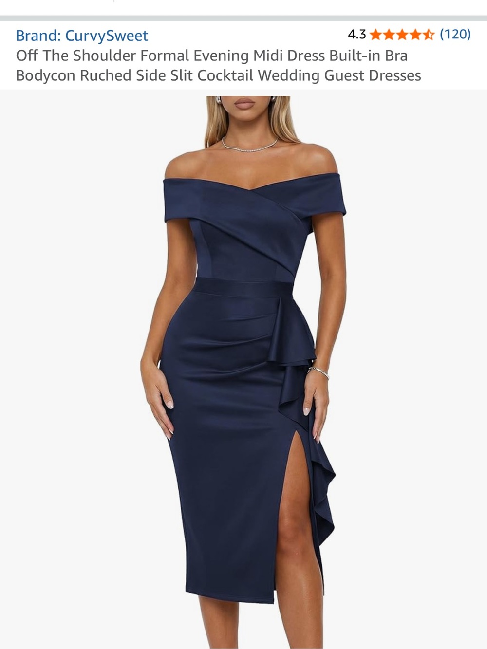 Amazon One-Shoulder Navy Ruffle Midi Dress